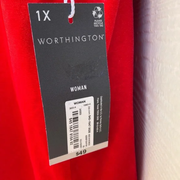 Worthington Bright Red Velvet Halter Top Woman Back Button Closure 1X NWT - Picture 4 of 4